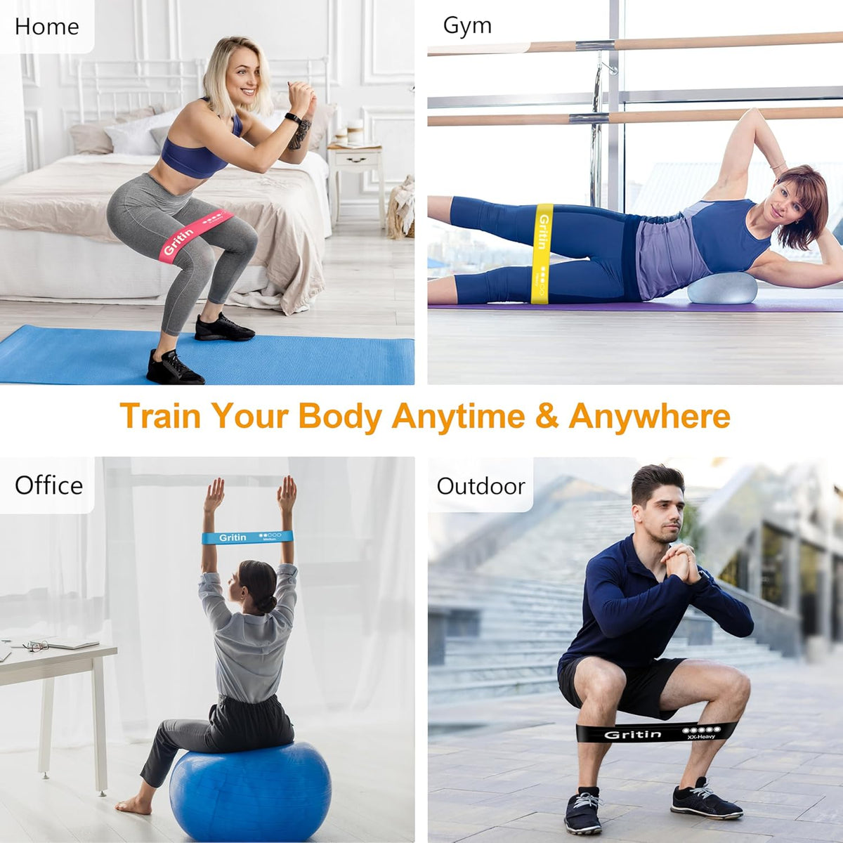 Set of 5 Durable Skin-Friendly Resistance Bands for Exercise