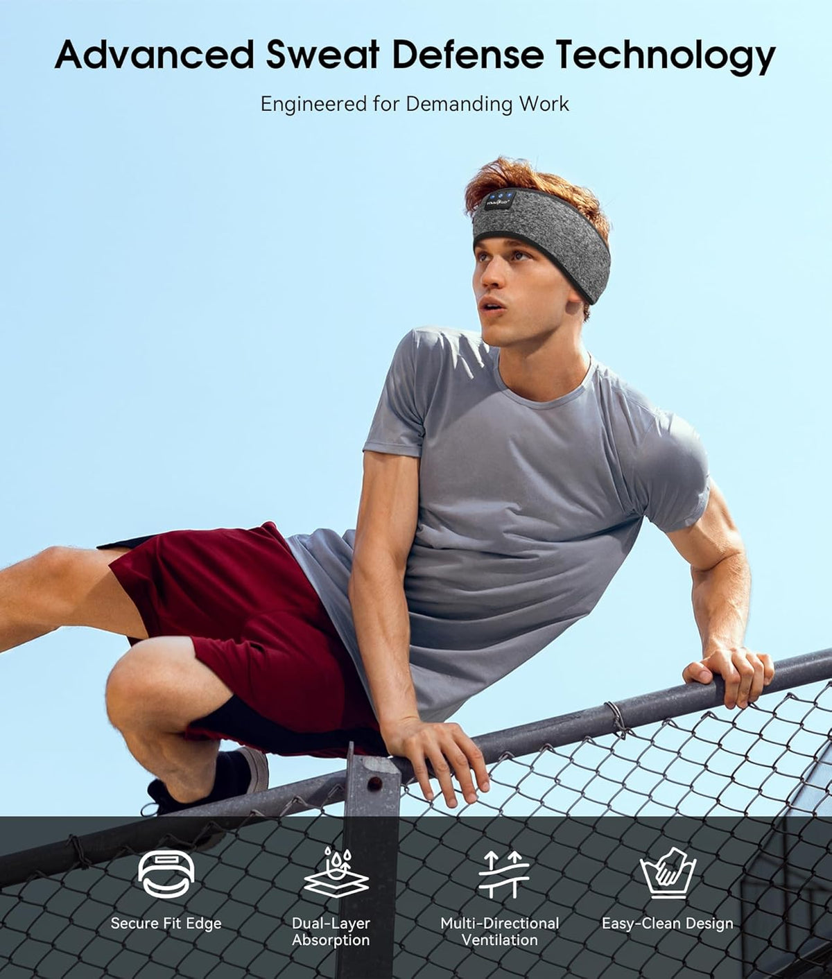 Bluetooth Sports Headband Headphones with Microphone, IPX6 Waterproof Wireless Music Headphones for Sleep, Workouts, Running, Travel, and Yoga