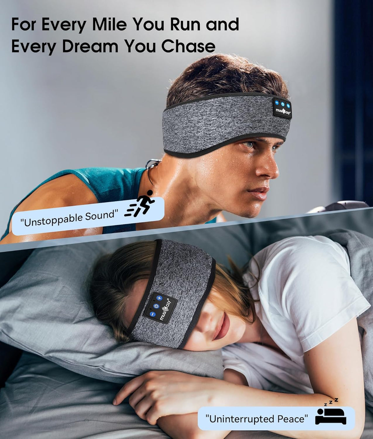 Bluetooth Sports Headband Headphones with Microphone, IPX6 Waterproof Wireless Music Headphones for Sleep, Workouts, Running, Travel, and Yoga