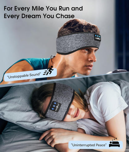 Bluetooth Sports Headband Headphones with Microphone, IPX6 Waterproof Wireless Music Headphones for Sleep, Workouts, Running, Travel, and Yoga