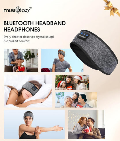 Bluetooth Sports Headband Headphones with Microphone, IPX6 Waterproof Wireless Music Headphones for Sleep, Workouts, Running, Travel, and Yoga